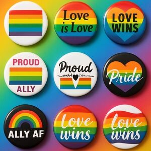 Pride Rainbow Button Pin Set – Love is Love. 1 inch Buttons
